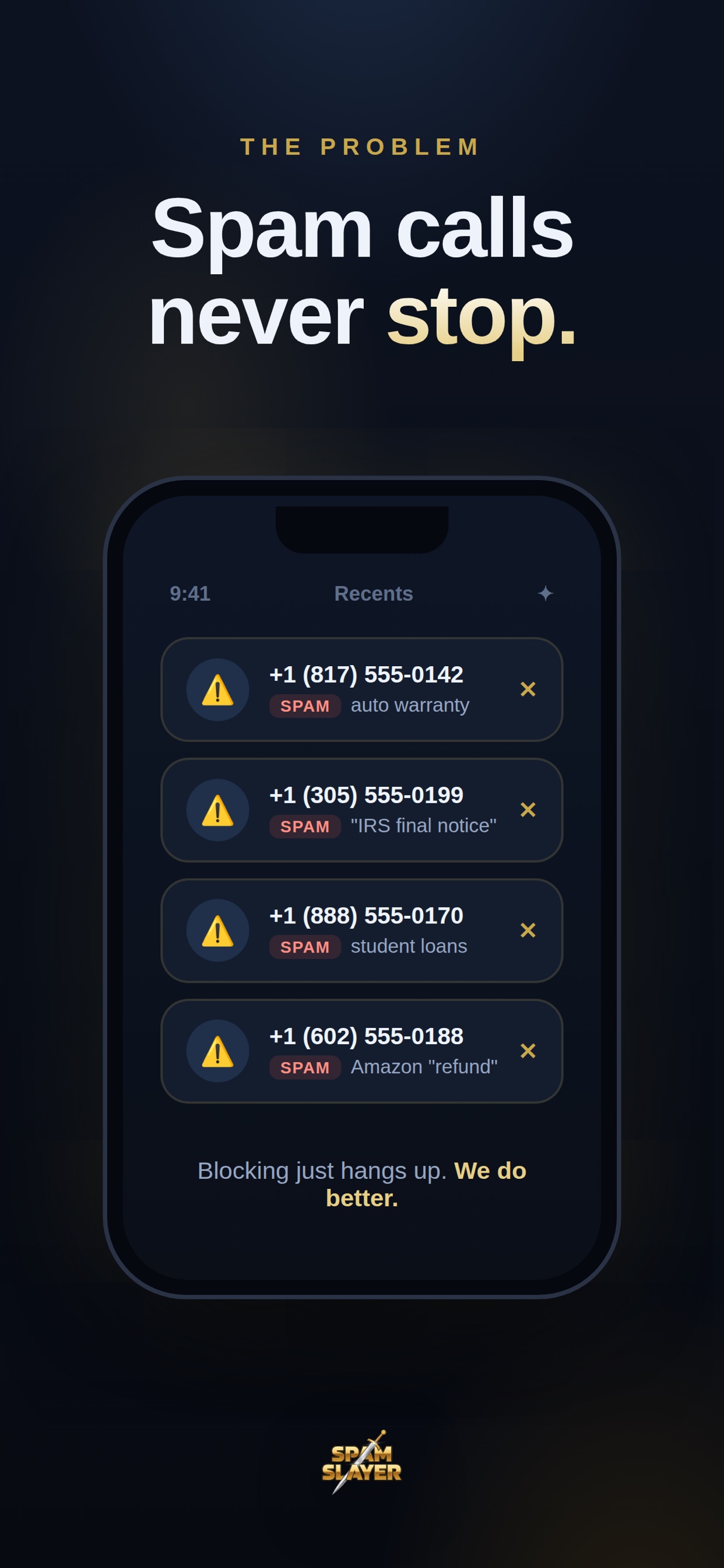 Spam Slayer app — crew screen